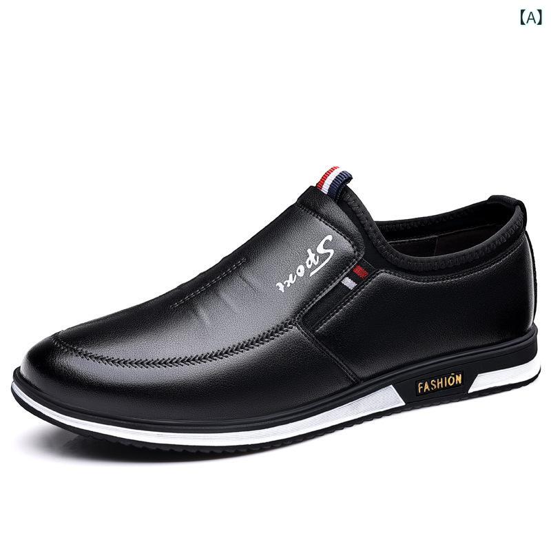 革靴 メンズ カジュアル ビジネス フォーマル 牛革 本革 ローファー スリッポン ラウンドトゥ 滑り止め 防水 通気性 衝撃吸収 レザー切り替え 高級感 ブラック ホワイト