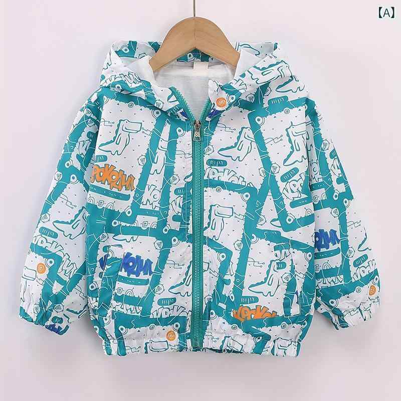 Other - ジャケット キッズ 男の子 女の子 防風シェルジャケット ウインドブレーカー 長袖 カートゥーン クマ柄 フード付き 秋アウター ポリエステル 通園 通学 普段使い グリーン