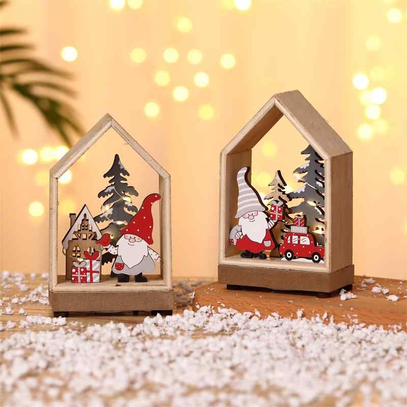 クリスマス飾り LEDライト ミニチュアハウス ドワーフ 赤帽 白帽 木製 ショーウィンドウ ディスプレイ 卓上置物 インテリア 北欧風 オブジェ デコレーション