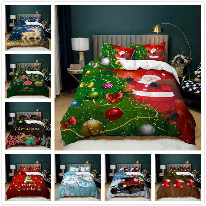 布団カバーセット クリスマス 3Dデジタルプリント ベッドリネン 掛け布団カバー シーツ 枕カバー 3点セ..