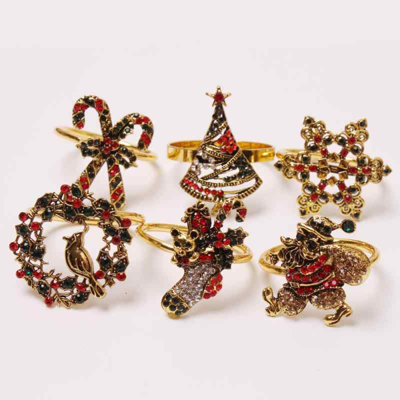 ナプキンリング クリスマス ヴィンテージ風 雪の結晶 トナカイ クリスマスツリー サンタ ストッキング ..