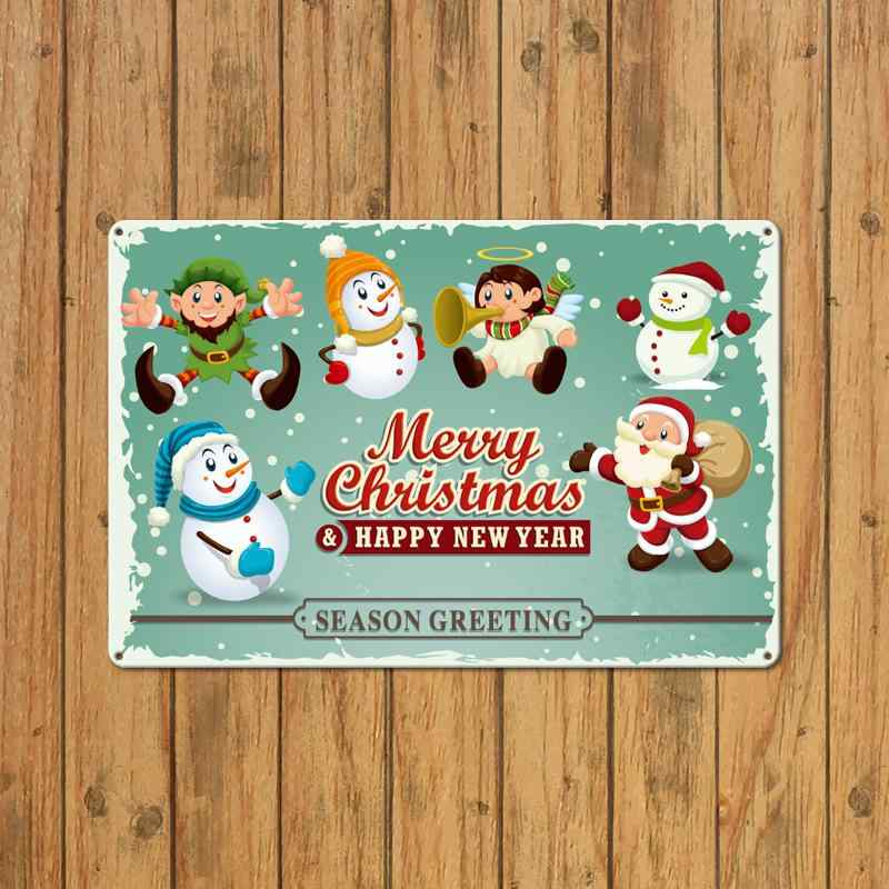 ブリキ絵画 レトロ アメリカン スタイル クリスマス カートゥーン リビング 店舗用 フレームレス ウォ..