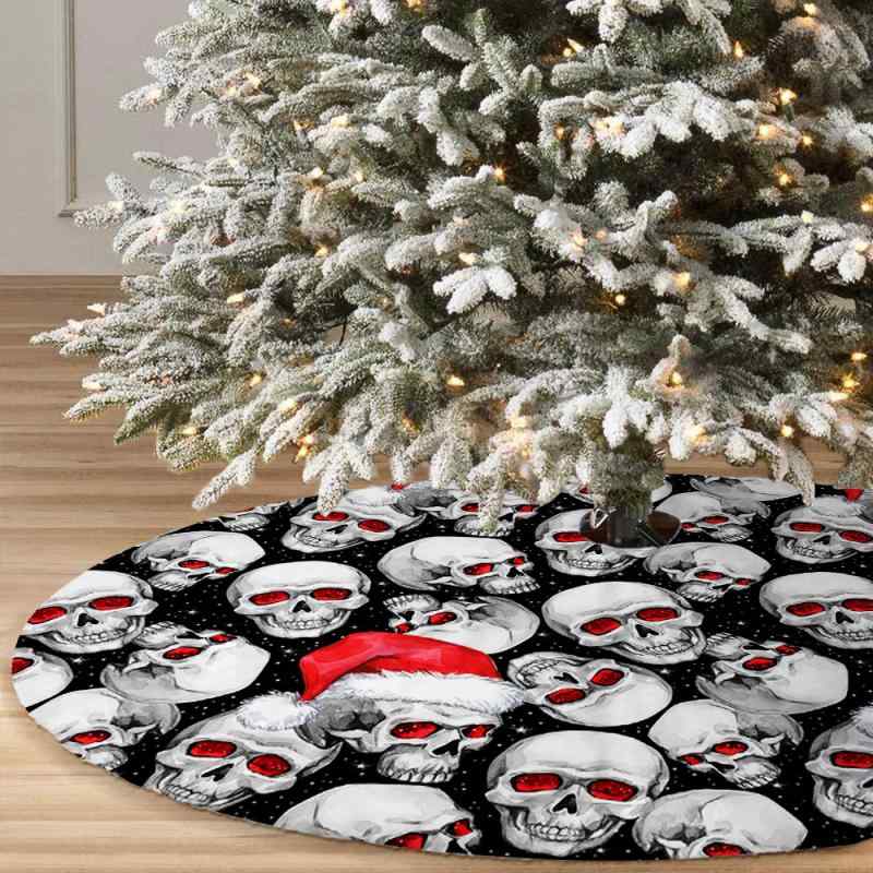クリスマスツリースカート ドクロ柄 ショートパイル フリース ふわふわ 足元カバー クリスマス飾り ホテル 店舗 家庭用 リビング インテリアデコレーション 冬 イベント パーティー(x2)