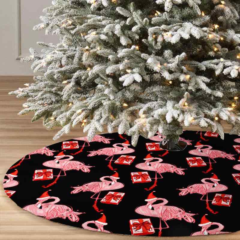 クリスマスツリースカート フラミンゴ柄 ショートパイル 柔らかな足元カバー クリスマスデコレーション ホテル 店舗用 円形 底部装飾 フランネル生地 冬 ホリデーシーズン ギフト 贈り物(x2)