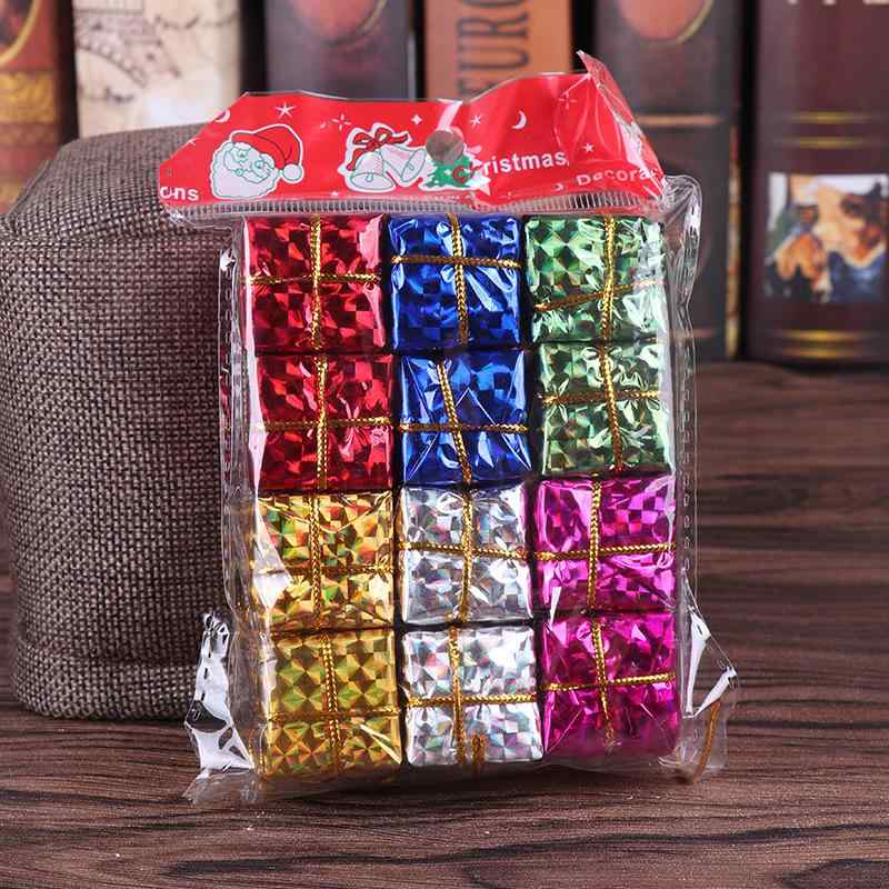 オーナメント クリスマス ミニギフトボックス レーザー キラキラ 2.5cm プラスチック製 12個セット アメリカンスタイル クリスマスツリー 吊り下げ デコレーション