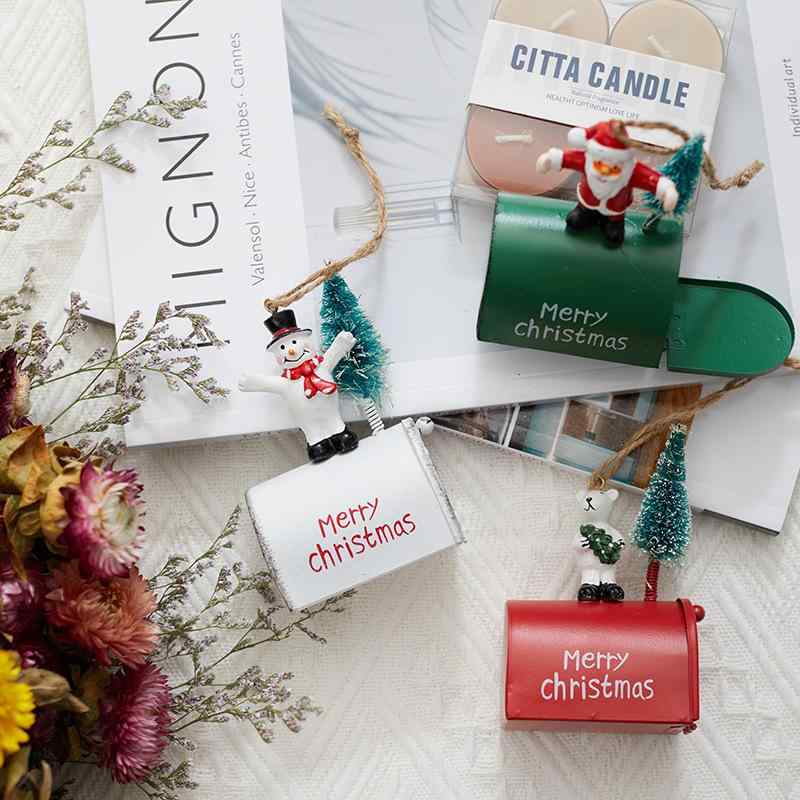 クリスマスオーナメント サンタクロース 雪だるま ミニハウス ポスト 鉄製 樹脂製 吊り下げ飾り デコレ..