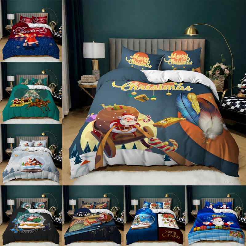 寝具 3点セット クリスマス サンタ 雪だるま柄 布団カバー 枕カバー ポリエステル ピーチスキン 起毛素..
