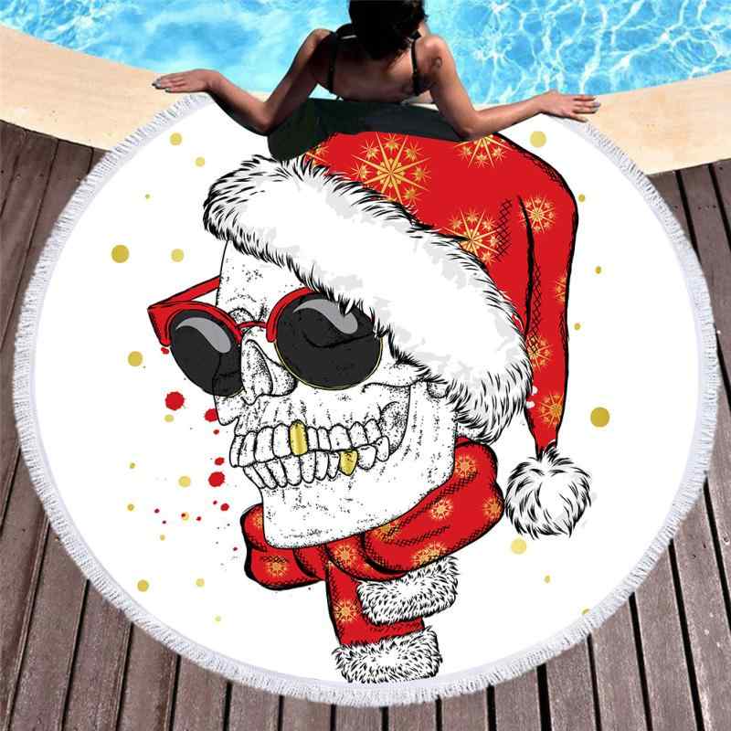 ビーチタオル バスタオル クリスマス スカル プリント 刺繍 欧米風 ファッション おしゃれ マイクロフ..