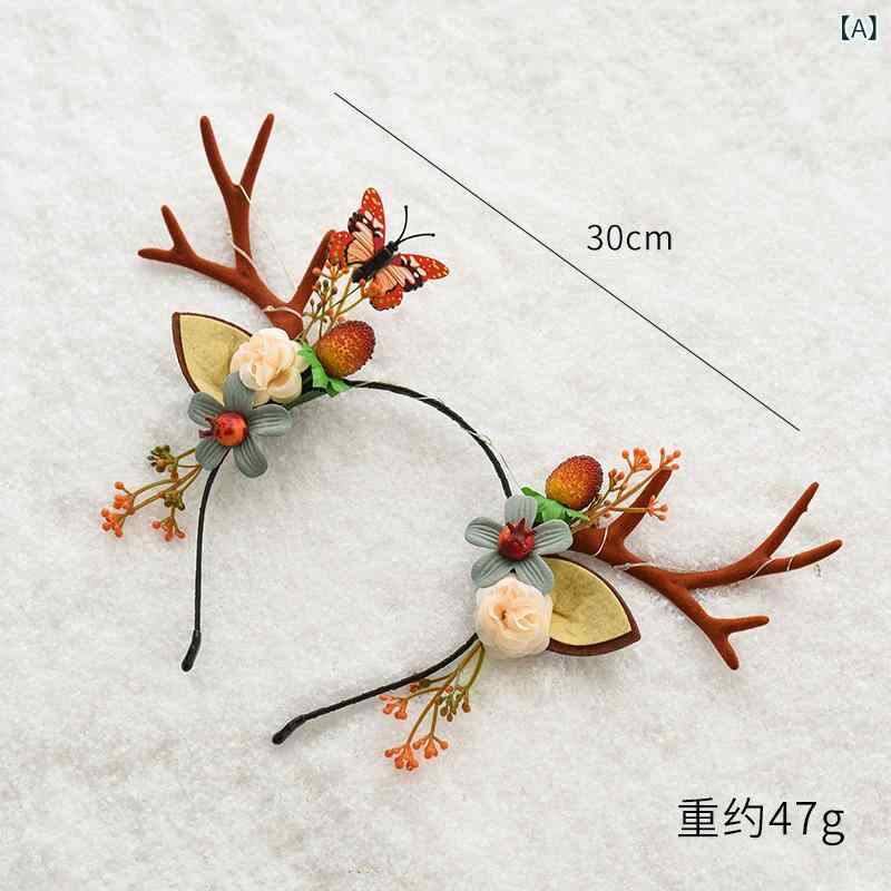 ヘアアクセサリー クリスマス 鹿角 髪飾り ヘッドドレス カチューシャ ヘアクリップ トナカイ ナチュラル かわいい ハンドメイド ブラウン レッド イベント パーティー 2