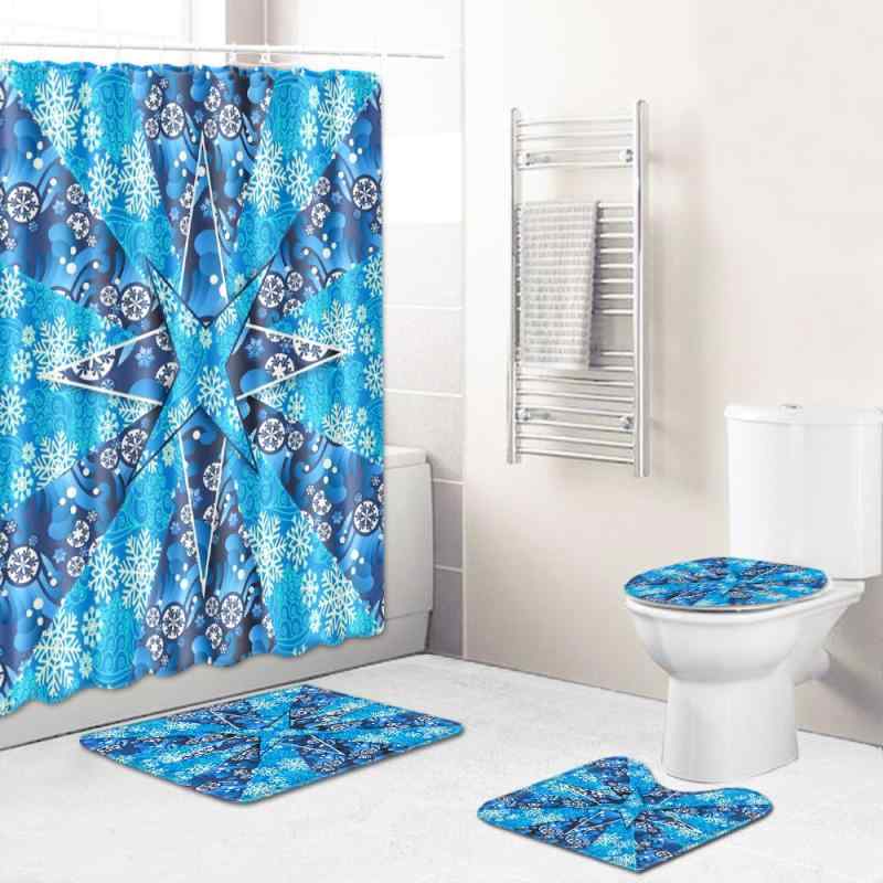 Shower Curtains - シャワーカーテン バスルーム用 フロアマット トイレカバー 足元用敷物 4点セット クリスマス柄 ポリエステル製 洗濯可能 モダンテイスト 多色展開 寝室 子供部屋 浴室