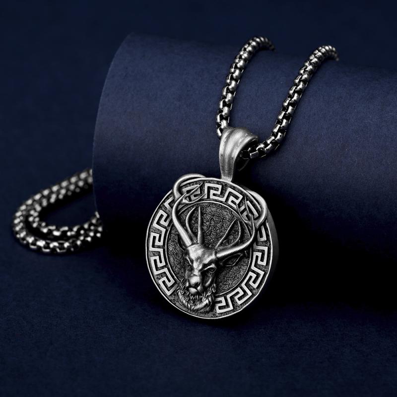 ネックレス 男女兼用 クリスマス トナカイ 動物モチーフ ペンダント ステンレス レトロ ヴィンテージ ..