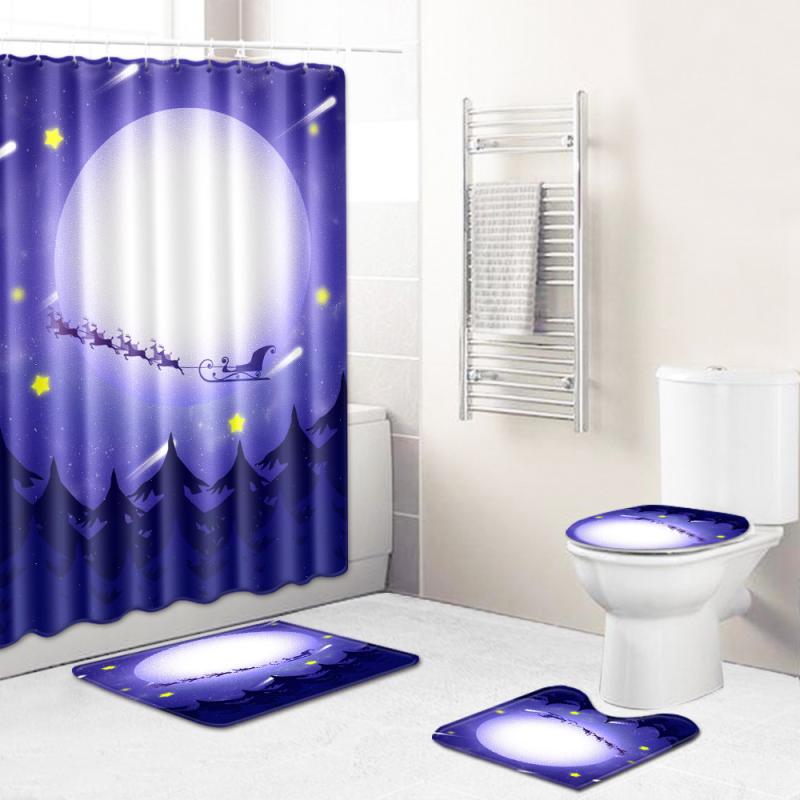 シャワーカーテン バスマット トイレ足元 蓋カバー クリスマス 4点セット 浴室用 洗える ポリエステル 滑り止め