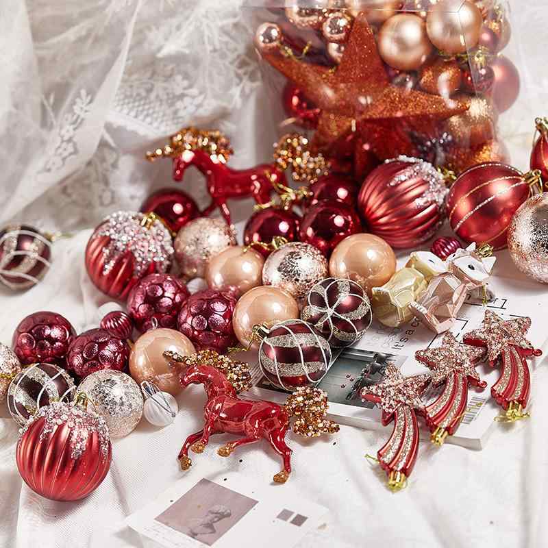 Ceremony, Events Services - クリスマスオーナメント 赤 レッド デザインボール ユニークな形状 高級感 華やか クリスマスツリー飾り 吊り下げ デコレーション アソートセット PVC製 軽量 丈夫