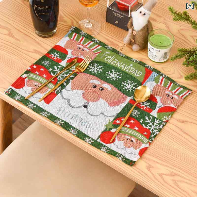 クリスマスランチョンマット ニット生地 布製 北欧風 テーブルクロス おしゃれ かわいい サンタクロース ツリー リース トナカイ柄 キャラクター 食卓 パーティー 飾り インテリア デコレーション 2