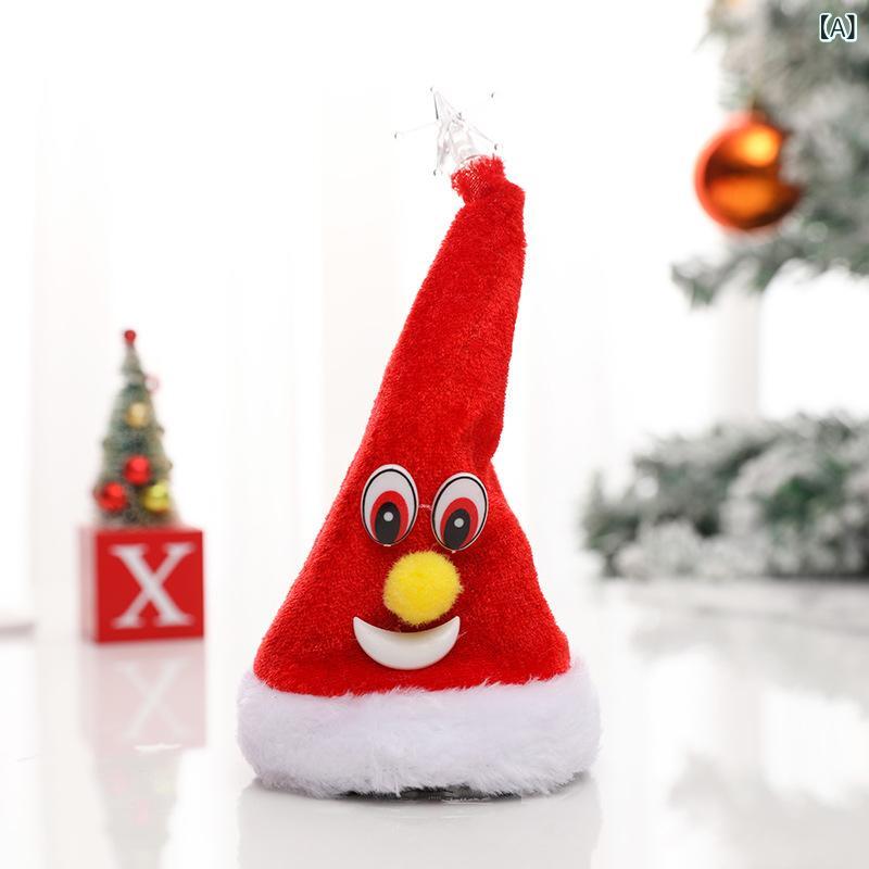 クリスマス飾り 子供 キッズ 電動 音楽 揺れる スイング 光る クリスマスツリー サンタ帽 置物 オブジェ プラスチック製 赤 レッド 緑 グリーン 星 スター 鈴 ベル デスク 卓上 インテリア 2