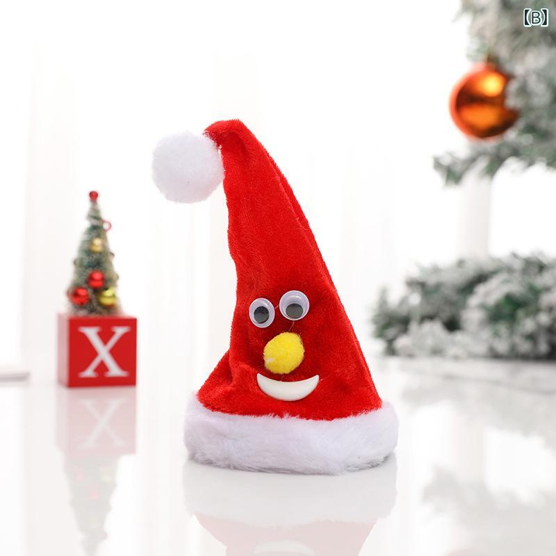 クリスマス飾り 子供 キッズ 電動 音楽 揺れる スイング 光る クリスマスツリー サンタ帽 置物 オブジェ プラスチック製 赤 レッド 緑 グリーン 星 スター 鈴 ベル デスク 卓上 インテリア 3