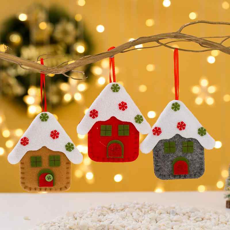 Other - クリスマス飾り 不織布ファブリック ハウス型 ミニチュア クリスマスツリー オーナメント 窓 吊り下げ デコレーション 赤 黄 グレー 手作りハンドメイド おしゃれ かわいい