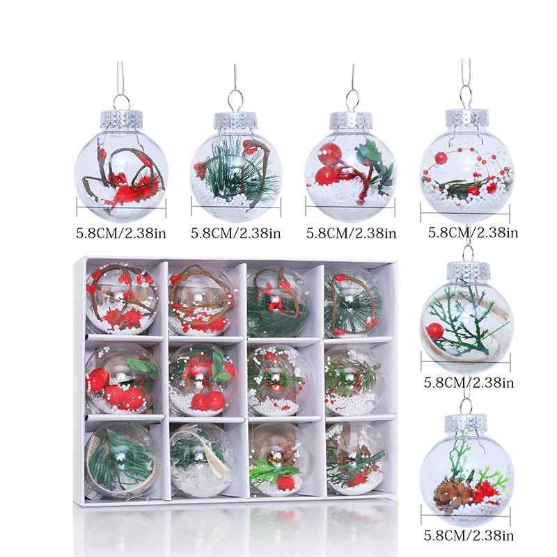 クリスマスオーナメント 透明 クリア 中空 クリスマスボール 12個セット プラスチック製 ギフトボックス入り おしゃれ デコレーション クリスマスツリー 飾り パーティー イベント 吊り下げ