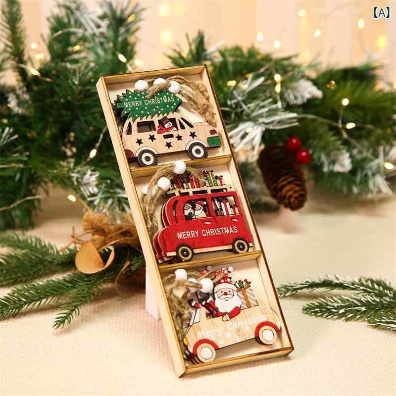 クリスマスツリーオーナメント 木製 サンタ マスコット 車 カラフル 9個セット ギフトボックス入り かわいい 吊り下げ デコレーション 雑貨 小物 パーティー イベント インテリア narukimar-10401470 naruki サンプル画像2