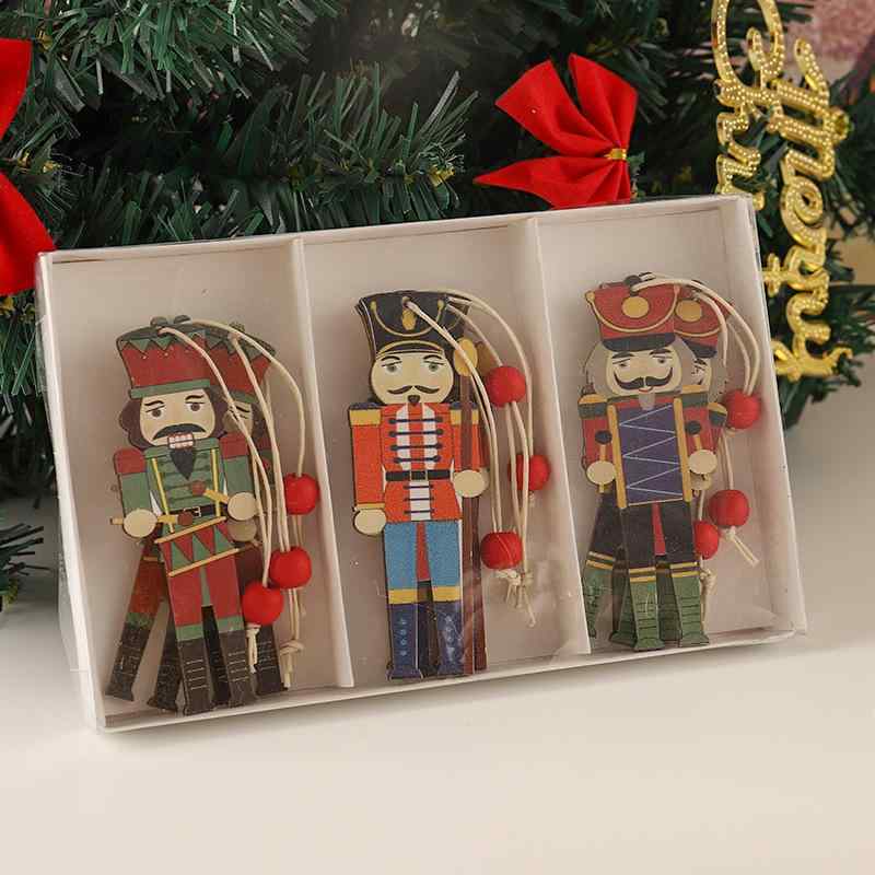 Other - クリスマスオーナメント クリスマスツリー くるみ割り人形 兵隊さん 木製 ウッド かわいい カラフルプリント 9個セット 北欧風 欧米風 おしゃれ ミニチュア デコレーション インテリア雑貨