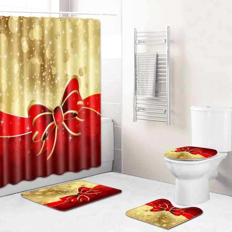 シャワーカーテン クリスマス 4点セット バスマット フロアマット トイレマット 吸水速乾 滑り止め ウォッシャブル ポリエステル 浴室 洗面所 脱衣所 長方形 モダン シンプル