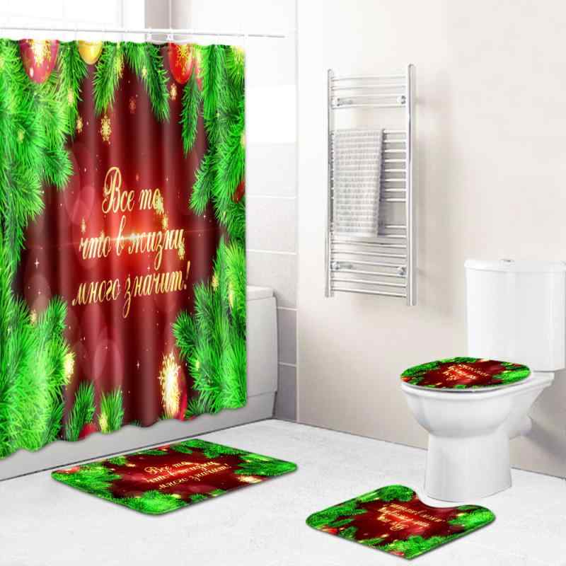 Shower Curtains - バスルームセット クリスマス シャワーカーテン フロアマット トイレマット 足元マット 4点セット ポリエステル製 吸水 速乾 モダン シンプル 長方形 洗える