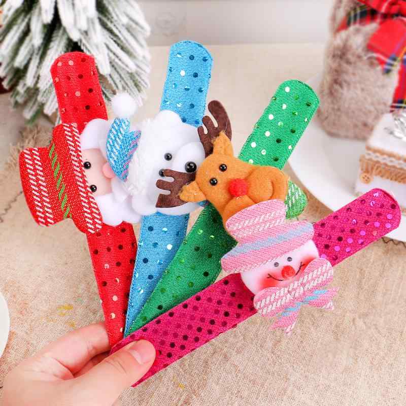 おもちゃ キッズ スラップブレスレット パッチンバンド キャラクター スパンコール キラキラ かわいい 布製 クリスマス プレゼント 誕生日 イベント 腕輪 アクセサリー サンタ柄 雪だるま柄 トナカイ柄 クマ柄