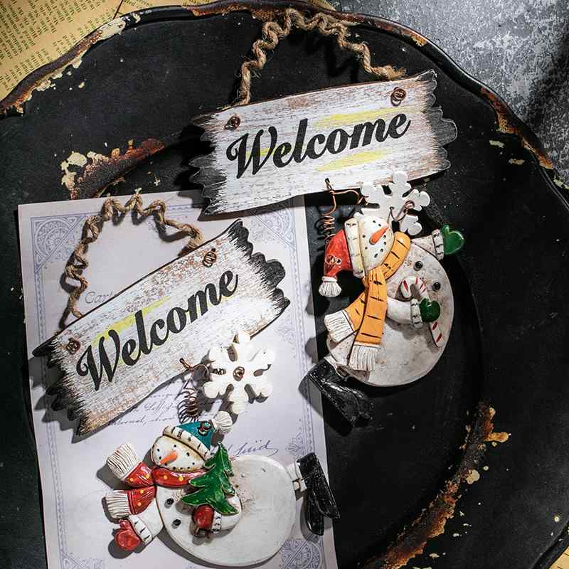 クリスマス飾り ウェルカム スノーマン リース ドア 玄関 壁掛け ツリー装飾 オーナメント レジン製 レトロカラー ハンドペイント かわいい インテリア 冬 デコレーション
