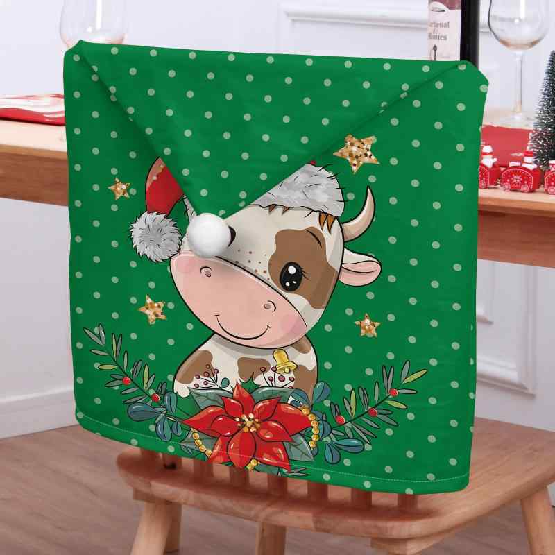 椅子カバー クリスマス 聖夜 牛柄 カウ柄 短毛ボア ポリエステル 3Dプリント 背もたれカバー デコレーション インテリア 部屋飾り チェアカバー(x2)