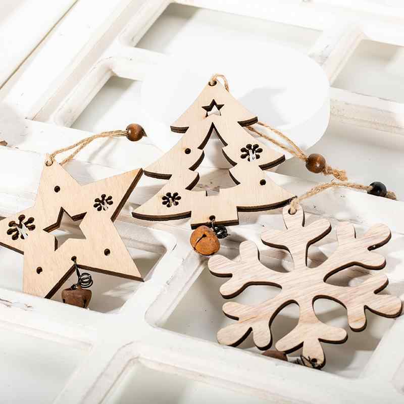 クリスマスツリーオーナメント 木製 ウッド 原色 ナチュラル レトロ アンティーク風 雪の結晶 星 鈴 飾り 冬 ホリデー おしゃれ