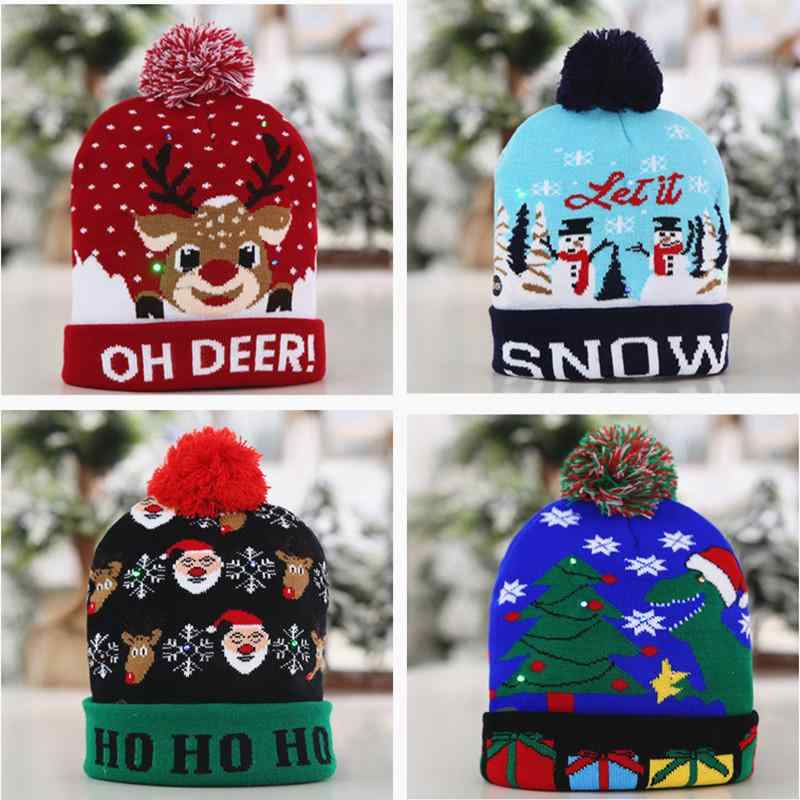 ニット帽 大人 子供用 クリスマス ハロウィン イベント パーティー 光る LEDライト ポンポン付き 折り返し あったか 防寒 ファッション小物 仮装グッズ