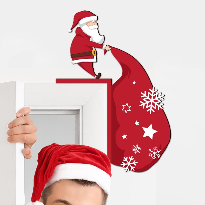 壁飾り クリスマス 立体 サンタクロース ドアコーナー ドアフレーム シナノキ製 カラフル ウォールステッカー 北欧風 モダン シンプル 玄関 店舗用 デコレーション