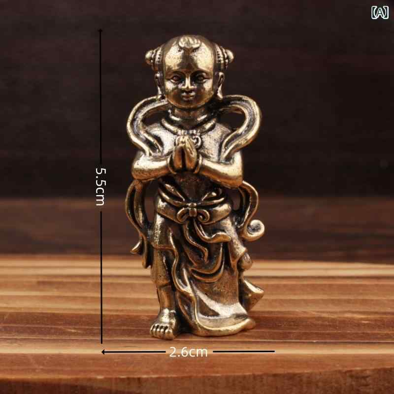置物 金童玉女 中国風 真鍮製 レトロモダン ミニチュア工芸品 クリエイティブ オブジェ 室内装飾 リビング 玄関飾り