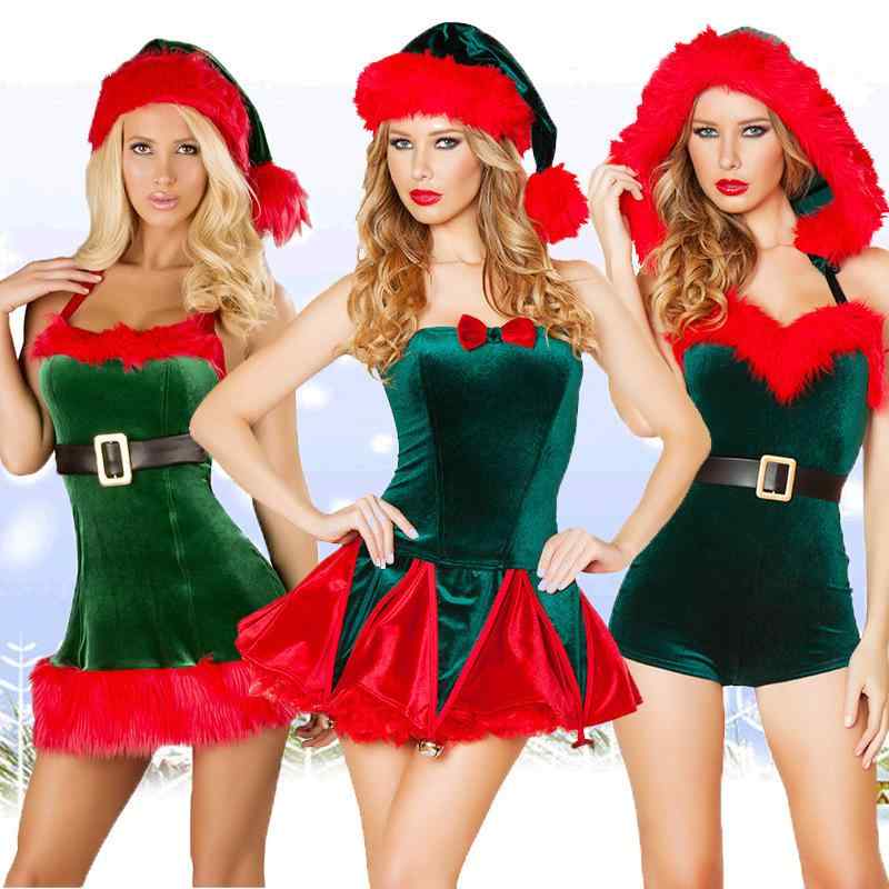 クリスマス 衣装 レディース 大人用 グリーン 緑 長毛 フェイクファー セクシー かわいい ドレス ワンピース コスプレ パーティー イベント 仮装 冬(3.0)