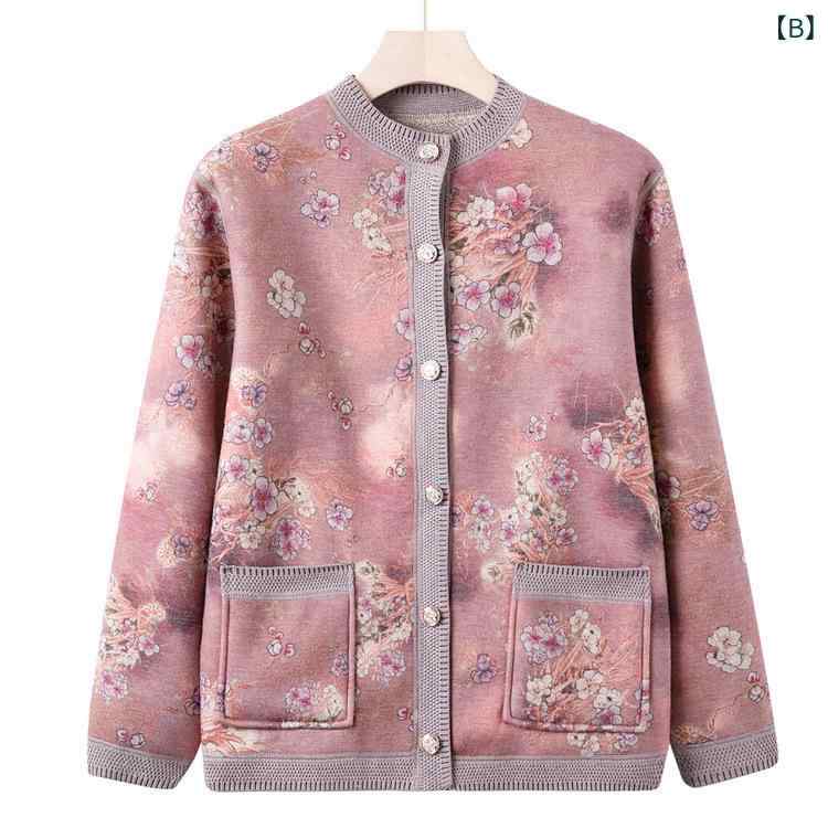 narukiのニットカーディガン レディース 中高年 ミセス シニア向け 花柄 裏起毛 厚手 暖かい 上品 エレガント おしゃれ ゆったり 体型カバー 秋冬｜アングル2