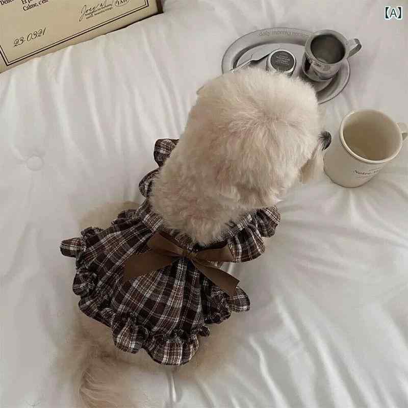 犬服 小型犬 中型犬 男の子 女の子 プリンセス風 レトロ スクール風 カジュアル 格子柄 リボン ワンピース ポリエステル素材 テディ ビションフリーゼ お散歩 普段使い