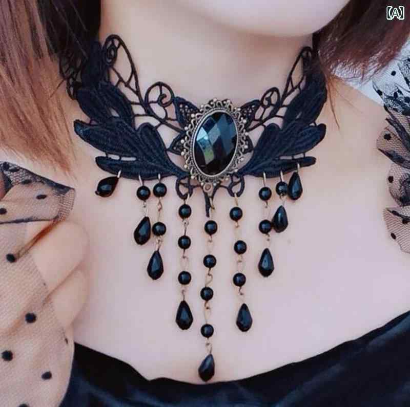 チョーカー レディース 女性用 ゴシック パンク ロック ロリータ レース 花 ブラック 鎖骨丈 シンプル ハンドメイド アクセサリー レトロ