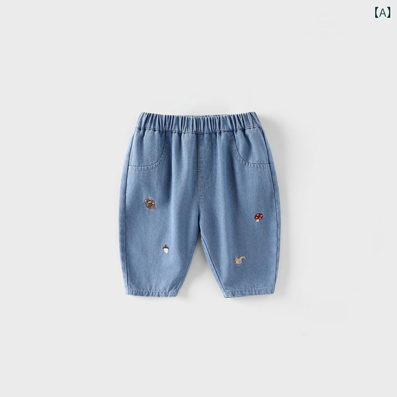 デニムパンツ キッズ 男の子 おしゃれ 刺繍 キャラクター ストライプ柄 キャロット テーパード カジュ..