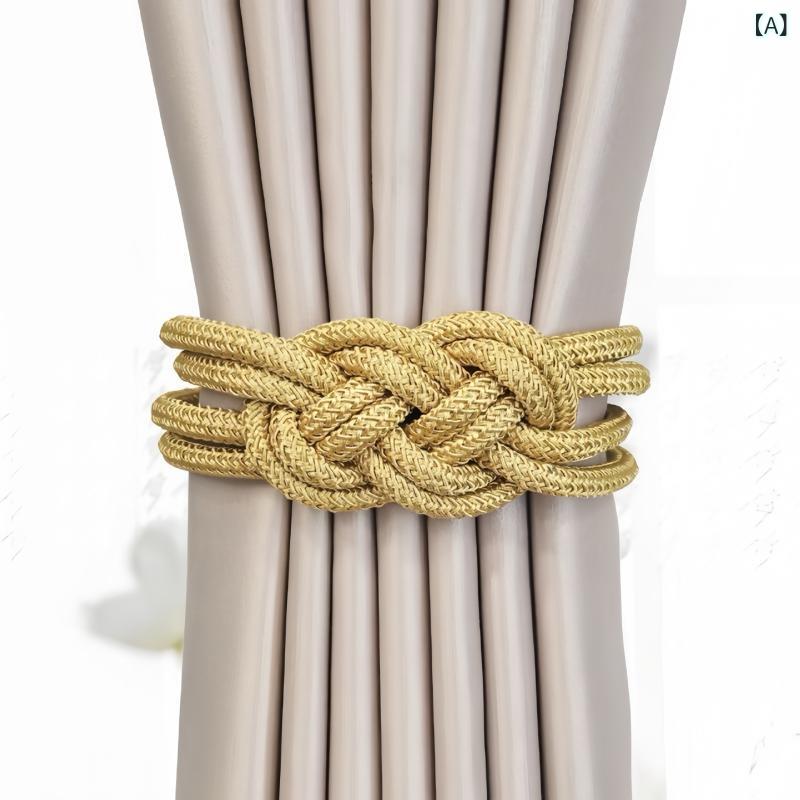 カーテンタッセル マグネット式 穴開け不要 ノンホール 中国結び 新中式 モダン 和風 強力吸着 布製 リ..