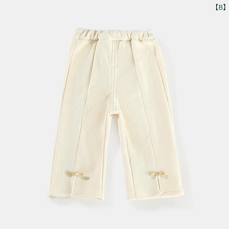 子供服 女の子 秋冬 韓国風 セットアップ ツーピース おしゃれ 上品 かわいい 厚手 ポリエステル 長袖 ロングパンツ リボン付き ベビー キッズ ウェア 2