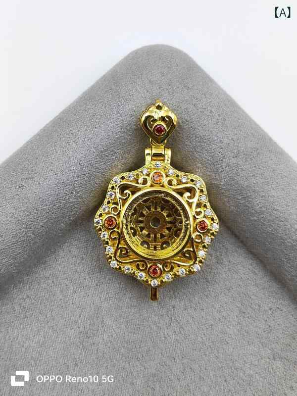 アクセサリー ペンダント 空枠 古法砂金 ジルコニア埋め込み フィリグリー細工 如意 八宝羅盤 サシェ ..