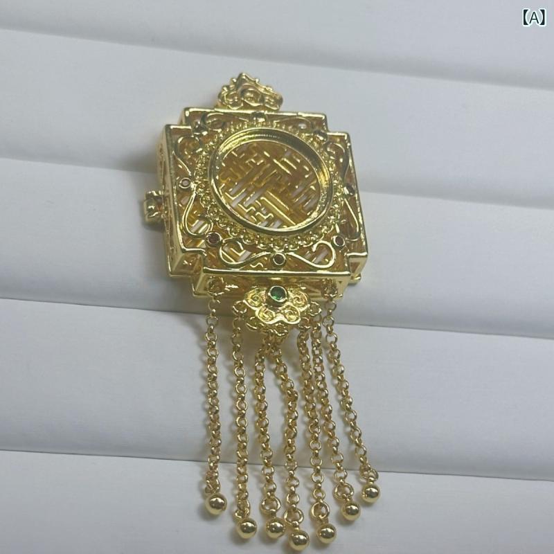 アクセサリーパーツ 銅製 中国風 レトロ 宮廷 漢服 襟飾り ピン タッセル フリンジ 金象嵌 カルセドニ..