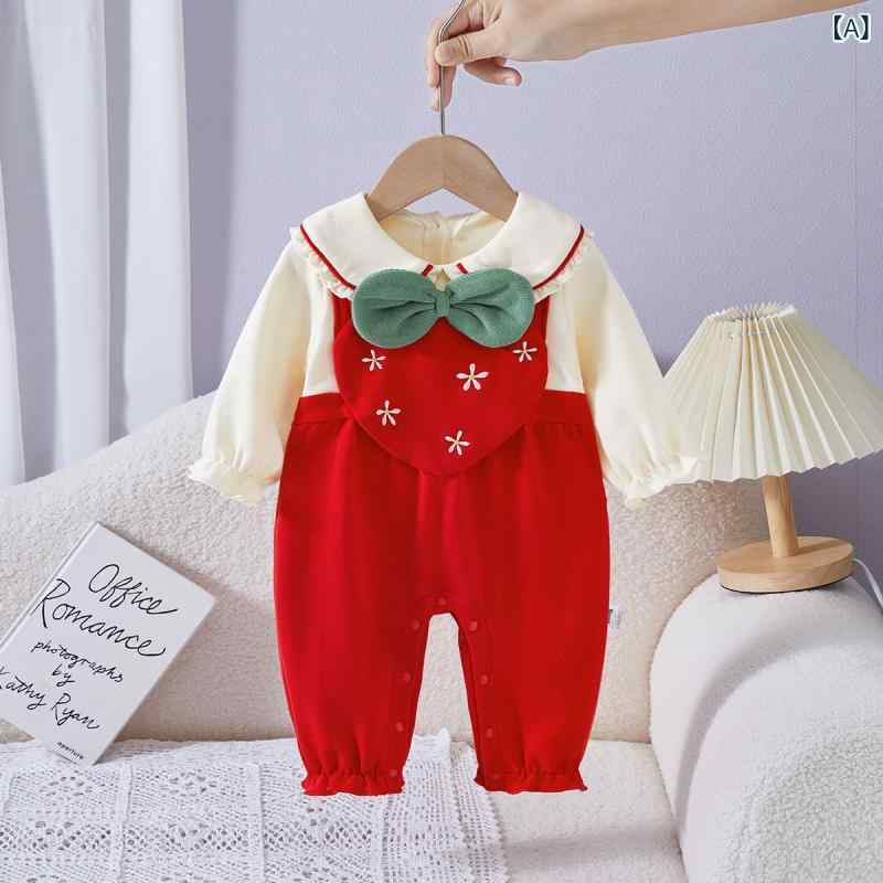 ロンパース 新生児 ベビー 女の子 いちご柄 長袖 綿 赤 韓国風 春秋 かわいい おしゃれ カバーオール 肌に優しい 普段使い お出かけ 快適 ベビーウェア