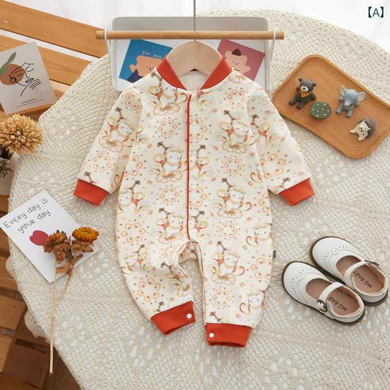 ロンパース 女の子 ベビー服 赤ちゃん 新生児 カバーオール 前開き スナップボタン 長袖 長丈 綿 コットン チャイナ風 中華風 肌に優しい 春秋 普段使い お出かけ