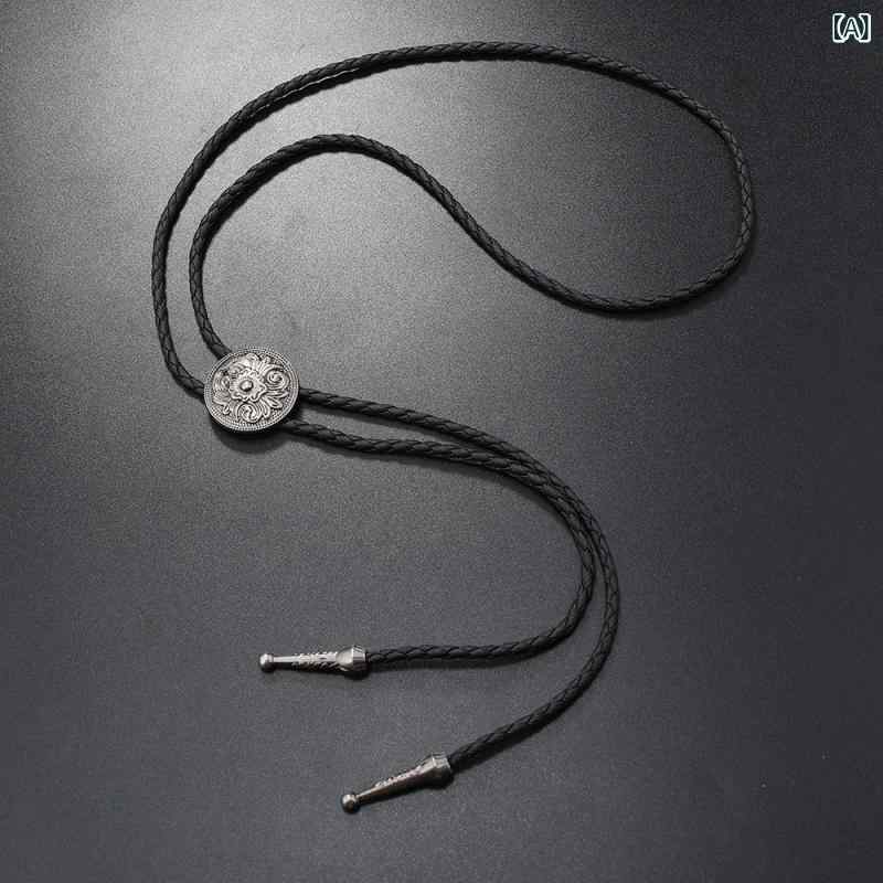 ネックレス 男女兼用 ボロタイ コード アメリカン ウエスタン カウボーイ レザー 合金製 電気メッキ レトロ ヴィンテージ 幾何学模様 動物モチーフ