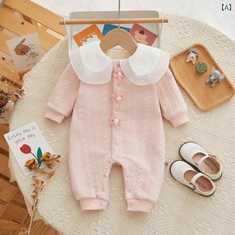 ロンパース 女の子 ベビー 新生児 乳幼児 冬 綿 コットン 長袖 厚手 暖かい 防寒 お出かけ 普段使い カバーオール ピンク プレイスーツ