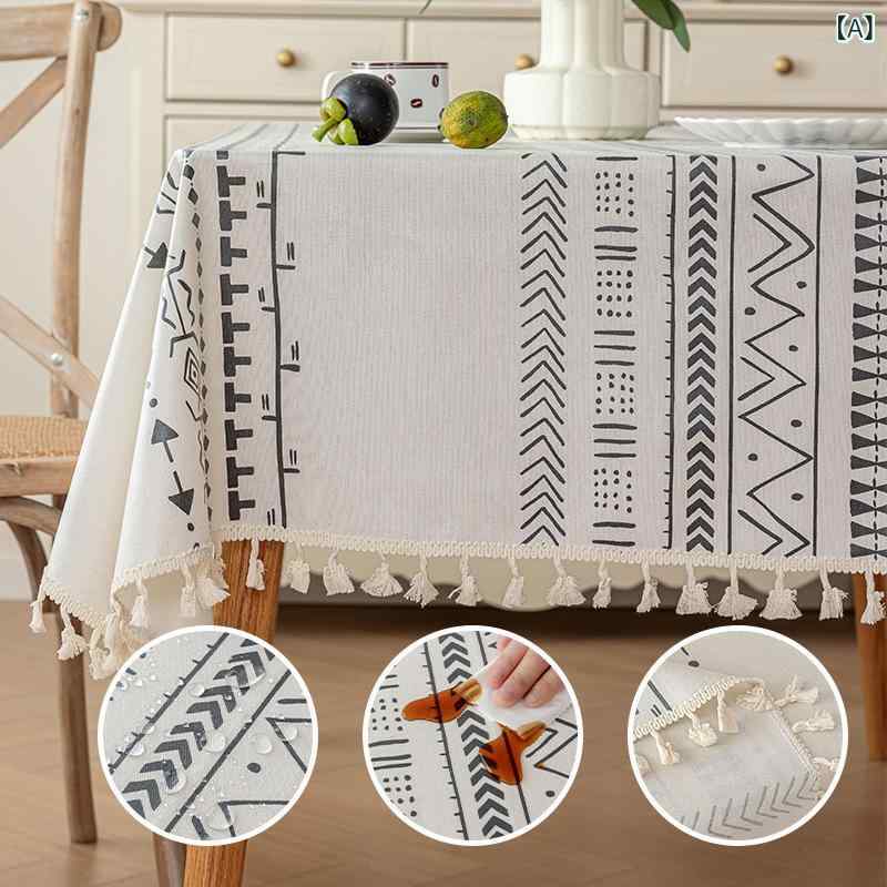 テーブルクロス ボヘミアン風 幾何学模様 防水 撥水 防油 撥油 防汚 滑り止め 防塵 レトロ調 ポリエステル製 正方形 ダイニング リビング 食卓 コーヒーテーブル インテリアカバー