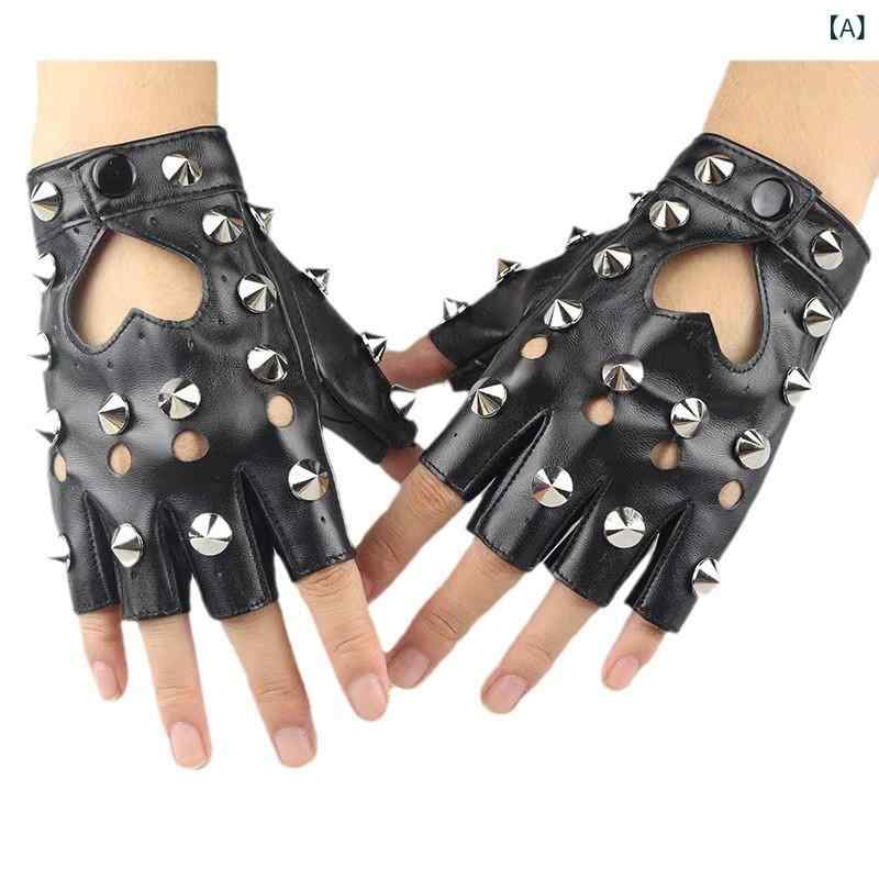 手袋 男女兼用 指なし レザーグローブ 合成皮革 スタッズ パンク ロック ストリートダンス パフォーマ..