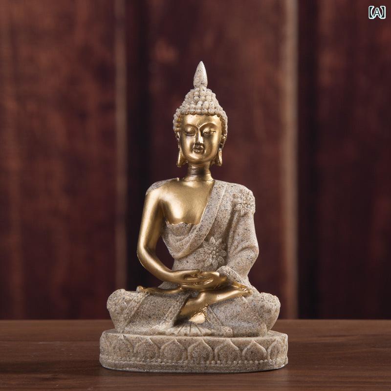 オブジェ 東南アジア風 砂岩調 座仏 仏像 樹脂製 彫刻 インテリア リビング 玄関 飾り 仏陀 瞑想 癒や..