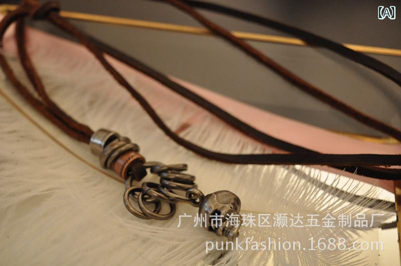 ネックレス メンズ 男性用 ドクロ スカル 牛革 合金 ペンダント レトロ ヴィンテージ 日韓スタイル 欧..